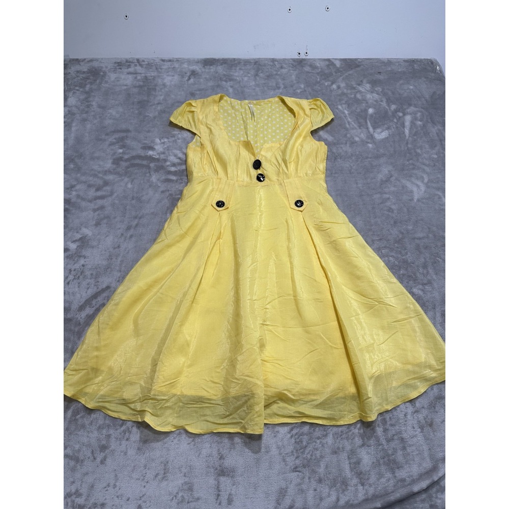 Event Clothing Dress Women's Size‎ Small Yellow Buttons Cap Sleeve Lined EUC